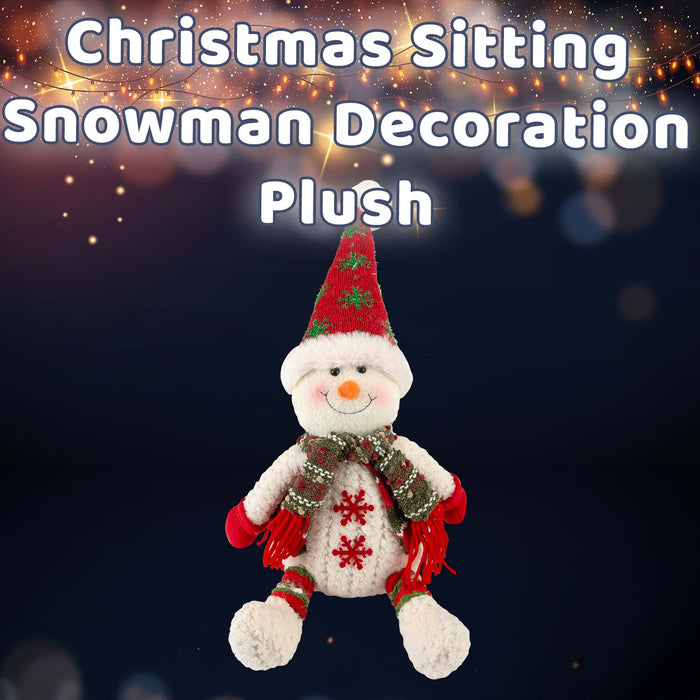 Christmas Sitting Snowman Decoration Plush 19cm x 22.5cm White X 1