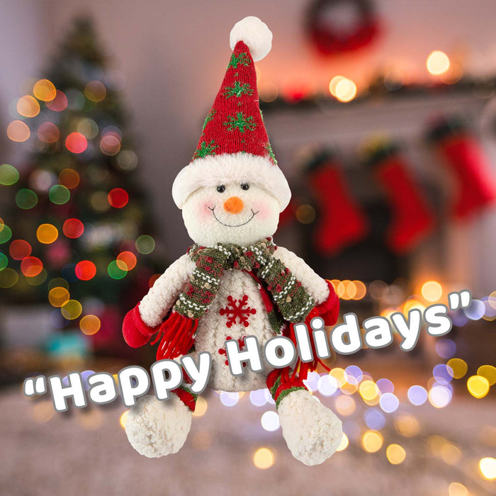 Christmas Sitting Snowman Decoration Plush 19cm x 22.5cm White X 1