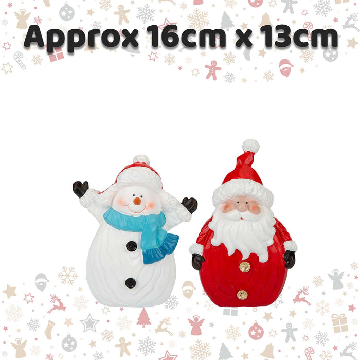 Santa And Snowman Ornaments 16cm x 13cm 2 Pack