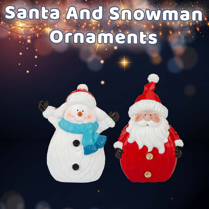 Santa And Snowman Ornaments 16cm x 13cm 2 Pack