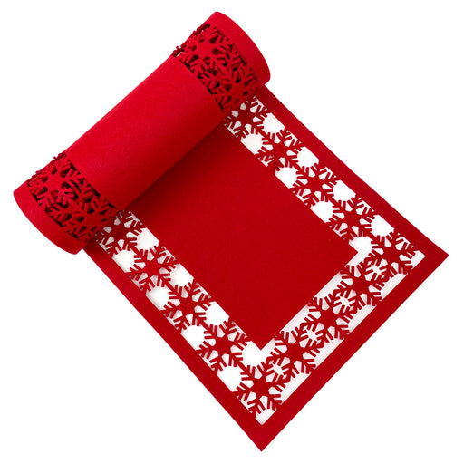 Poly Felt Red Christmas Snowflake Table Runner, Xmas Table Decorations