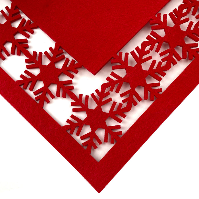 Poly Felt Red Christmas Snowflake Table Runner, Xmas Table Decorations