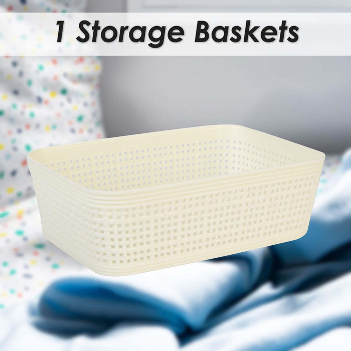 Basketweave Storage Baskets 2 Pack Size Small Cream - 6cm x 19cm