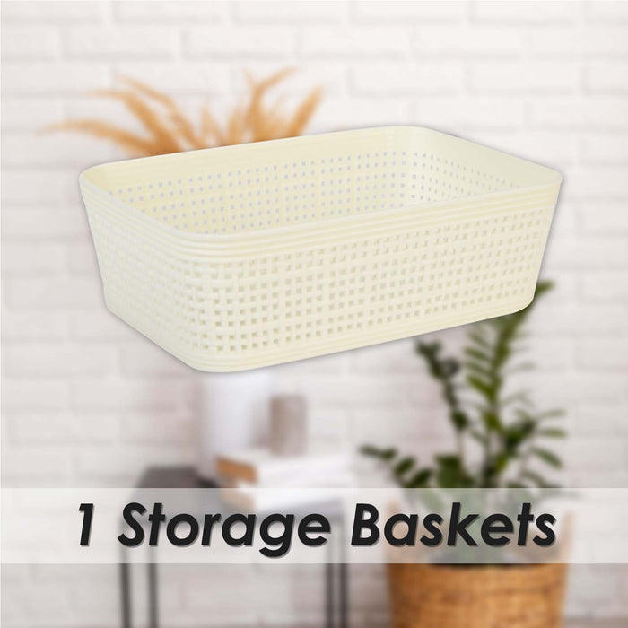 Basketweave Storage Baskets 2 Pack Size Small Cream - 6cm x 19cm