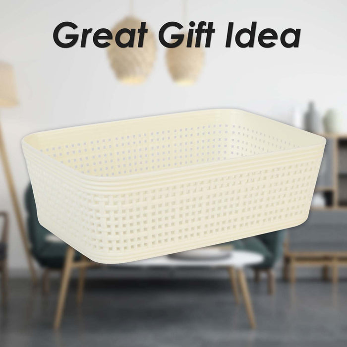 Basketweave Storage Baskets 2 Pack Size Small Cream - 6cm x 19cm