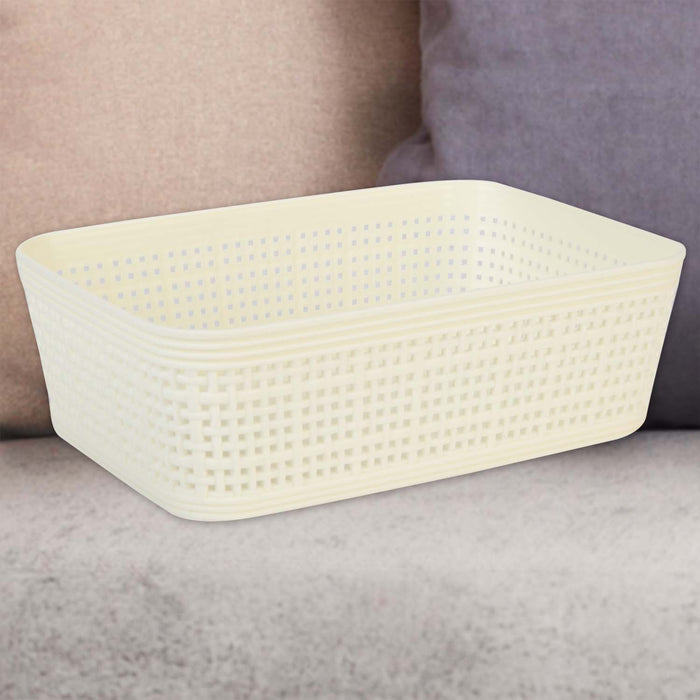 Basketweave Storage Baskets 2 Pack Size Small Cream - 6cm x 19cm