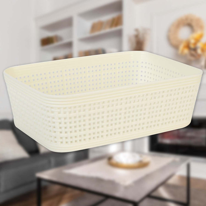 Basketweave Storage Baskets 2 Pack Size Small Cream - 6cm x 19cm