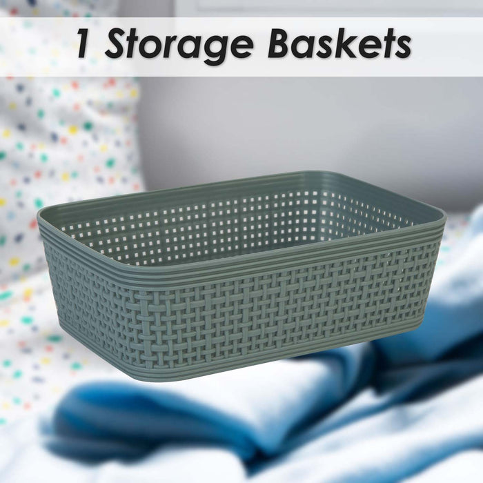 Basketweave Storage Baskets 2 Pack Size Small Green - 6cm x 19cm