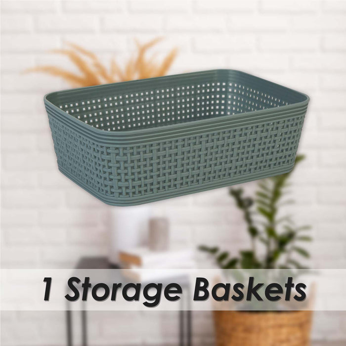 Basketweave Storage Baskets 2 Pack Size Small Green - 6cm x 19cm