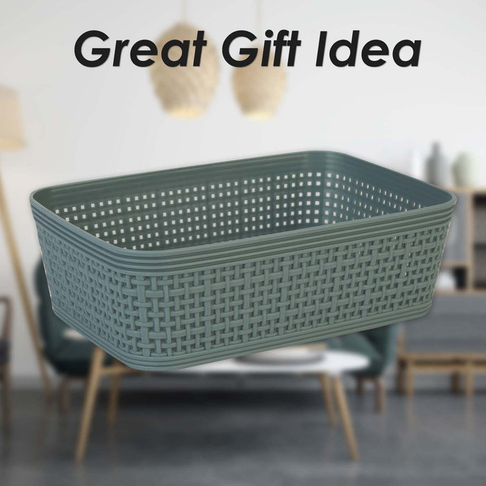 Basketweave Storage Baskets 2 Pack Size Small Green - 6cm x 19cm