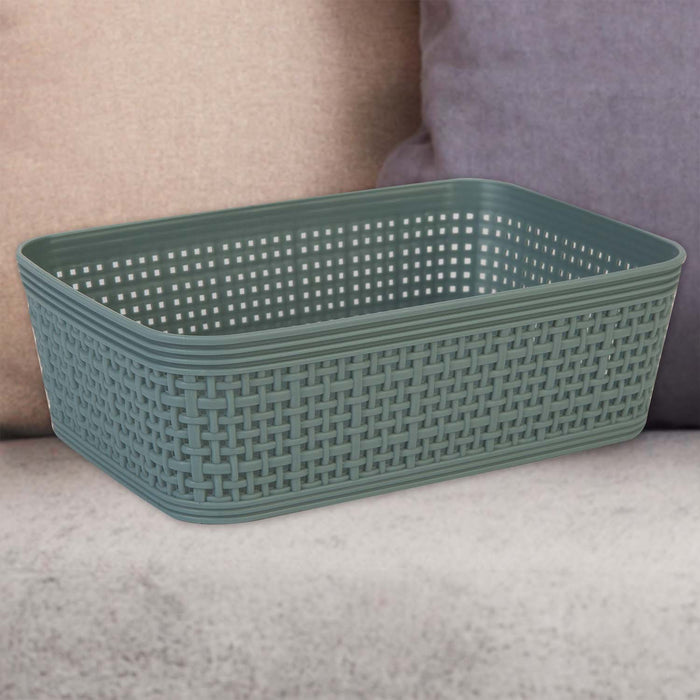 Basketweave Storage Baskets 2 Pack Size Small Green - 6cm x 19cm