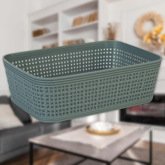 Basketweave Storage Baskets 2 Pack Size Small Green - 6cm x 19cm