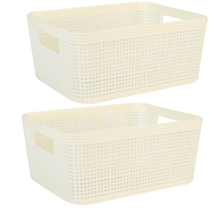 Basketweave Storage Baskets 2 Pack Size Medium Cream - 11cm x 24cm
