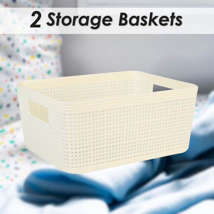 Basketweave Storage Baskets 2 Pack Size Medium Cream - 11cm x 24cm