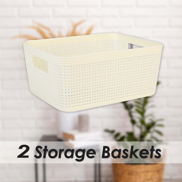 Basketweave Storage Baskets 2 Pack Size Medium Cream - 11cm x 24cm