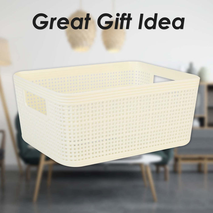 Basketweave Storage Baskets 2 Pack Size Medium Cream - 11cm x 24cm