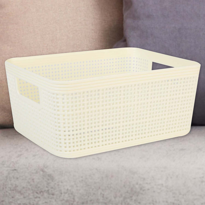 Basketweave Storage Baskets 2 Pack Size Medium Cream - 11cm x 24cm