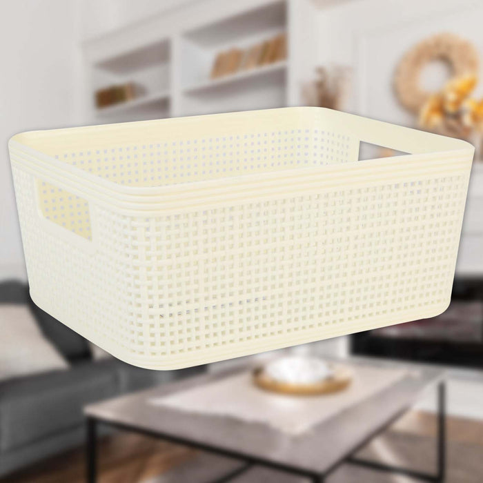 Basketweave Storage Baskets 2 Pack Size Medium Cream - 11cm x 24cm