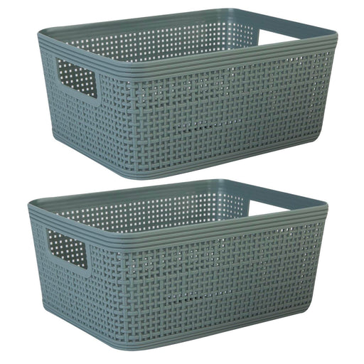 Basketweave Storage Baskets 2 Pack Size Medium Green - 11cm x 24cm