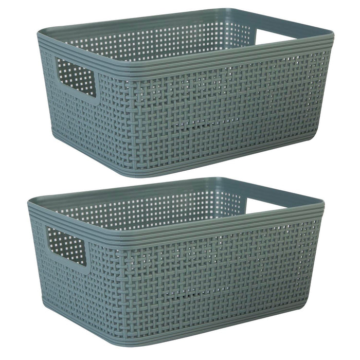 Basketweave Storage Baskets 2 Pack Size Medium Green - 11cm x 24cm