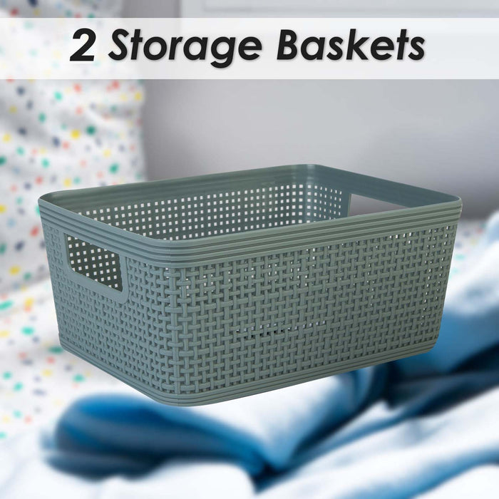 Basketweave Storage Baskets 2 Pack Size Medium Green - 11cm x 24cm