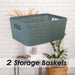 Basketweave Storage Baskets 2 Pack Size Medium Green - 11cm x 24cm
