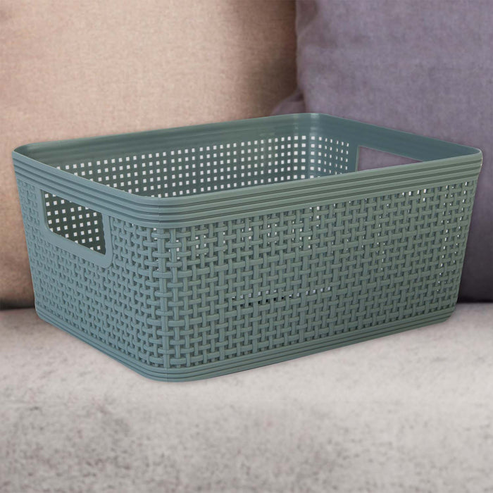 Basketweave Storage Baskets 2 Pack Size Medium Green - 11cm x 24cm