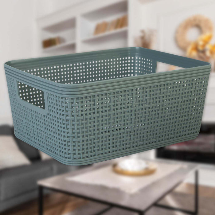 Basketweave Storage Baskets 2 Pack Size Medium Green - 11cm x 24cm