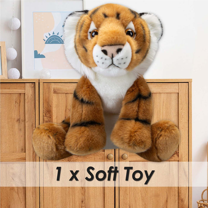 Tiger Premium Soft Toy Wildlife Zoo Animals Orange - 30cm x 12cm