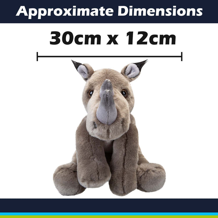 Rhino Premium Soft Toy Wildlife Zoo Animals Grey - 30cm x 12cm