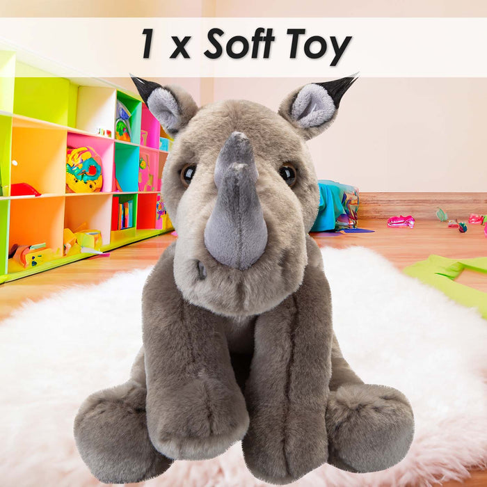 Rhino Premium Soft Toy Wildlife Zoo Animals Grey - 30cm x 12cm