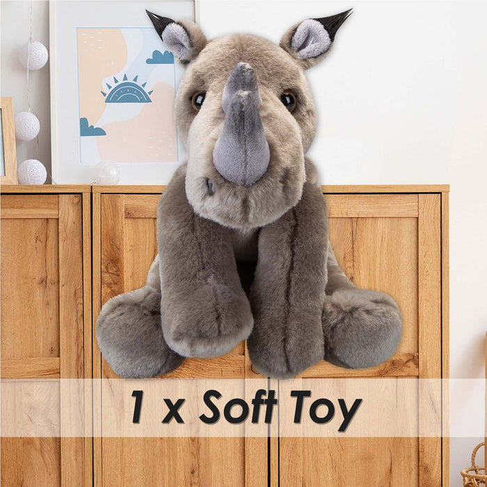 Rhino Premium Soft Toy Wildlife Zoo Animals Grey - 30cm x 12cm