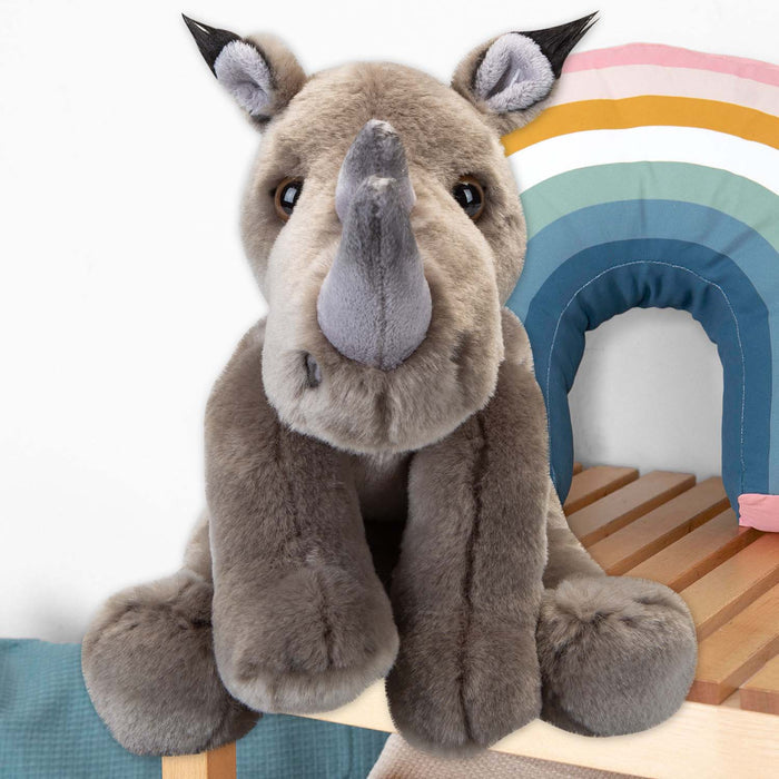Rhino Premium Soft Toy Wildlife Zoo Animals Grey - 30cm x 12cm