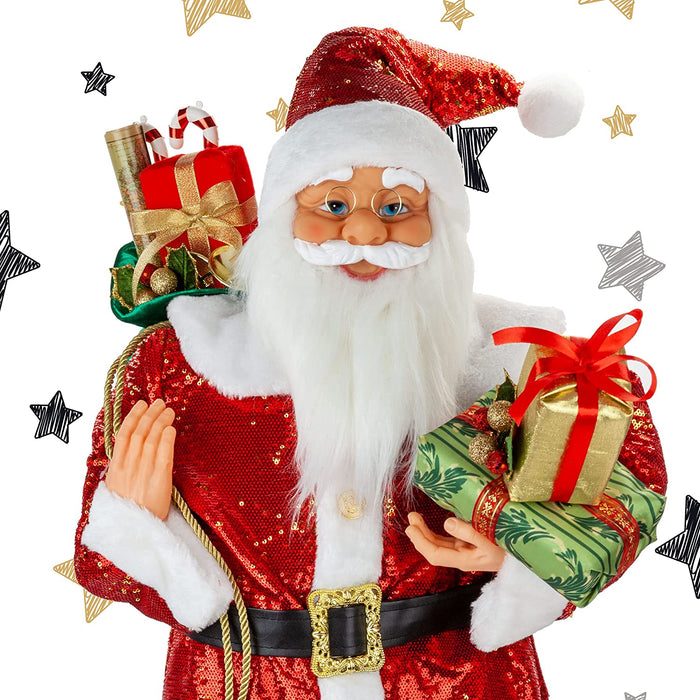 Luxury Red Sequin Father Christmas Figure 90cm