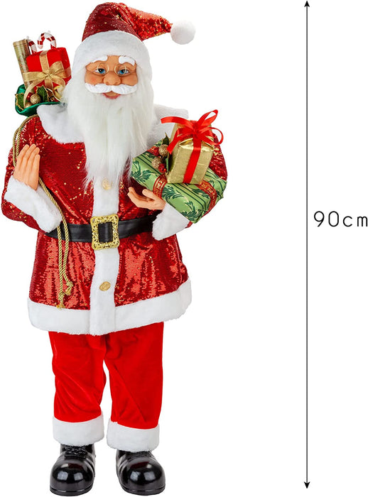 Luxury Red Sequin Father Christmas Figure 90cm