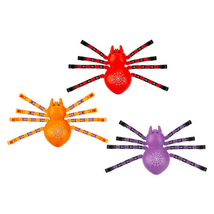Halloween Spooky Jointed Legs Spider Red-Orange-Purple | 12 Pack