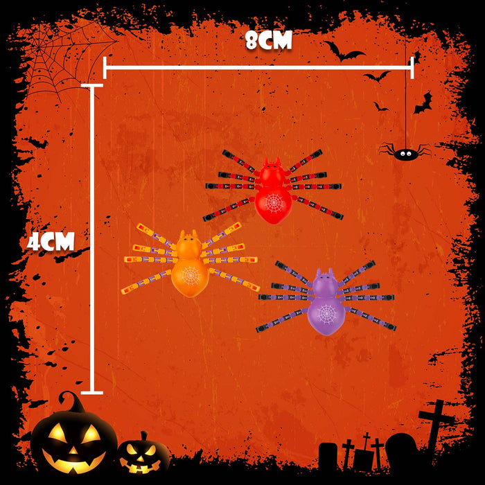 Halloween Spooky Jointed Legs Spider Red-Orange-Purple | 12 Pack
