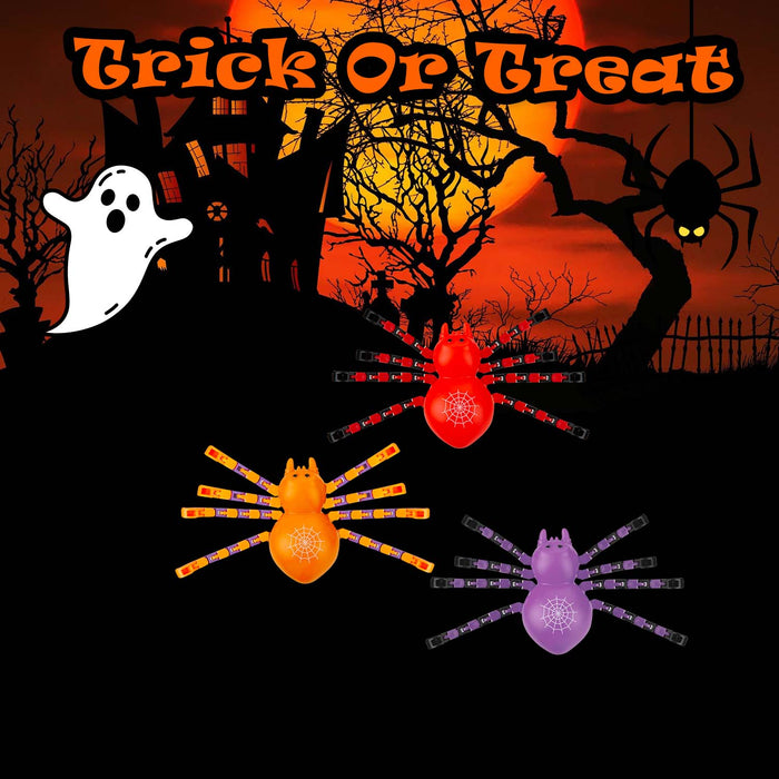 Halloween Spooky Jointed Legs Spider Red-Orange-Purple | 12 Pack