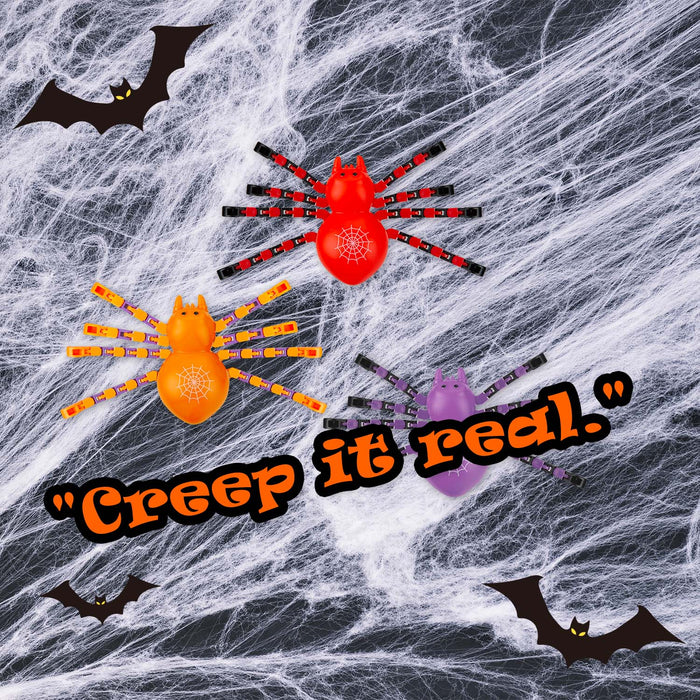 Halloween Spooky Jointed Legs Spider Red-Orange-Purple | 12 Pack