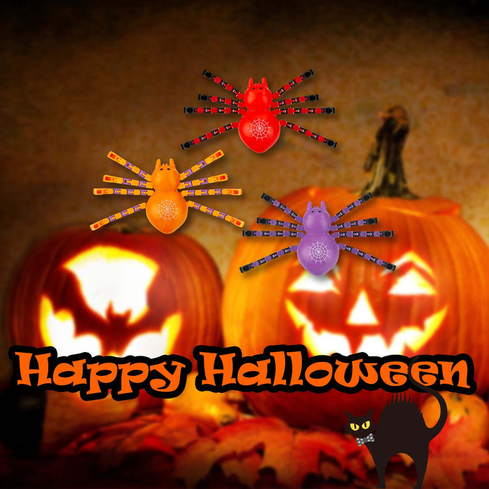 Halloween Spooky Jointed Legs Spider Red-Orange-Purple | 12 Pack
