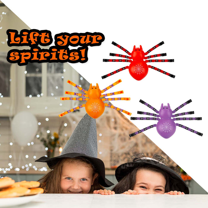 Halloween Spooky Jointed Legs Spider Red-Orange-Purple | 12 Pack