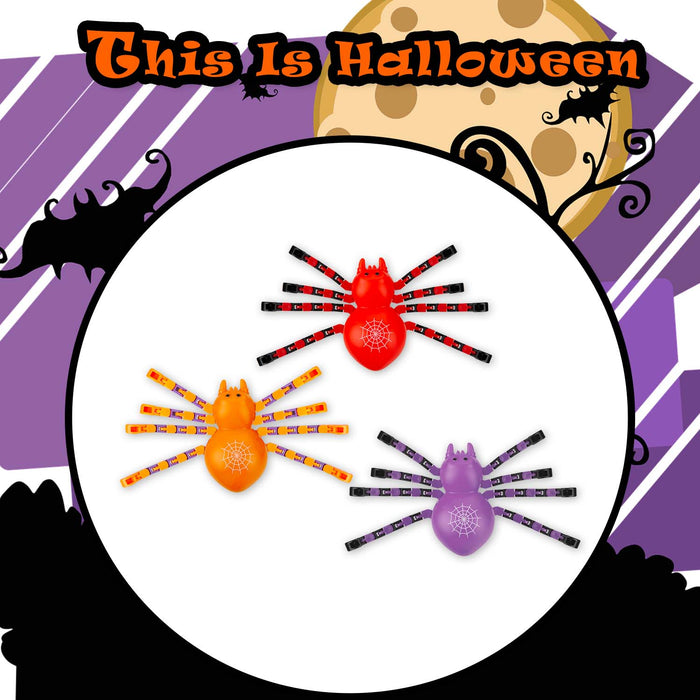 Halloween Spooky Jointed Legs Spider Red-Orange-Purple | 12 Pack