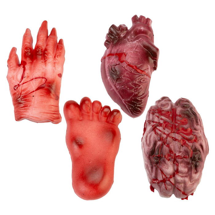 Halloween Squishy Body Parts Props Hand-Foot-Heart-Brain | 4 Pack