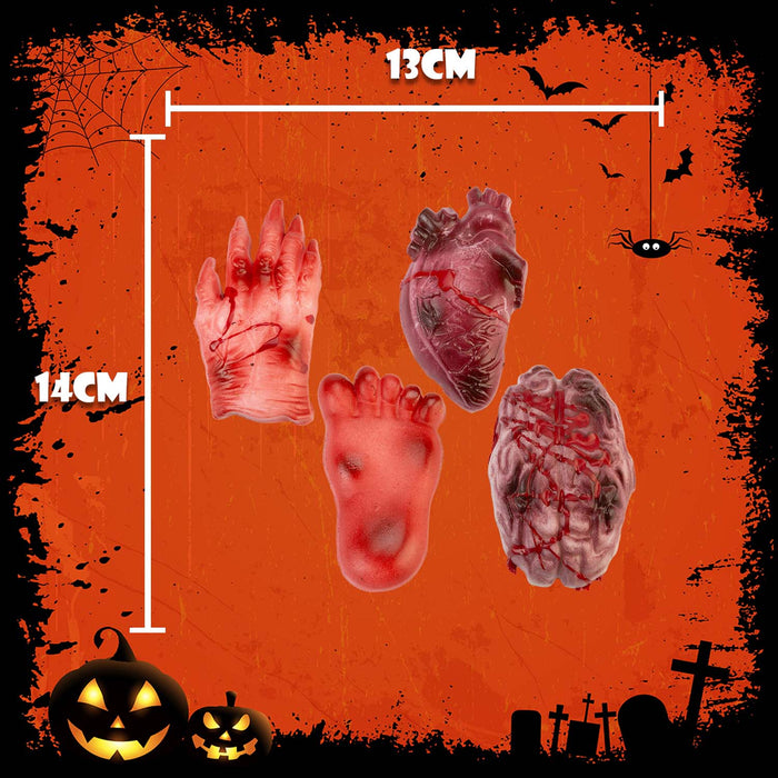 Halloween Squishy Body Parts Props Hand-Foot-Heart-Brain | 4 Pack