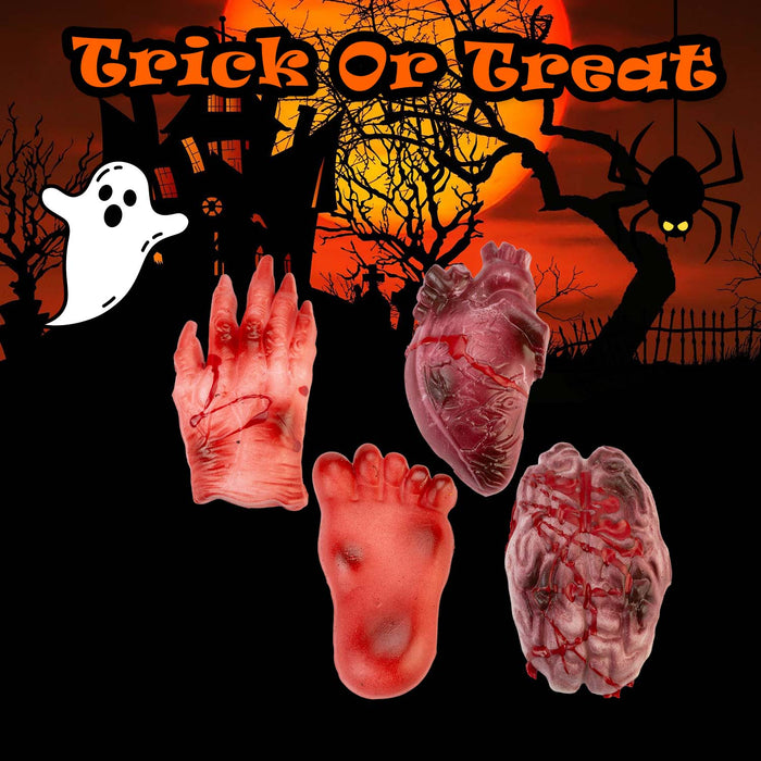 Halloween Squishy Body Parts Props Hand-Foot-Heart-Brain | 4 Pack