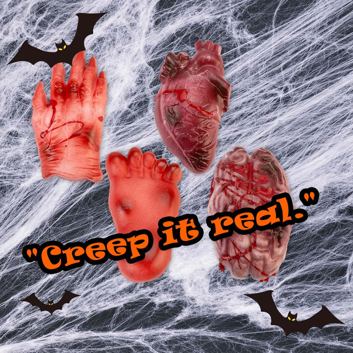 Halloween Squishy Body Parts Props Hand-Foot-Heart-Brain | 4 Pack
