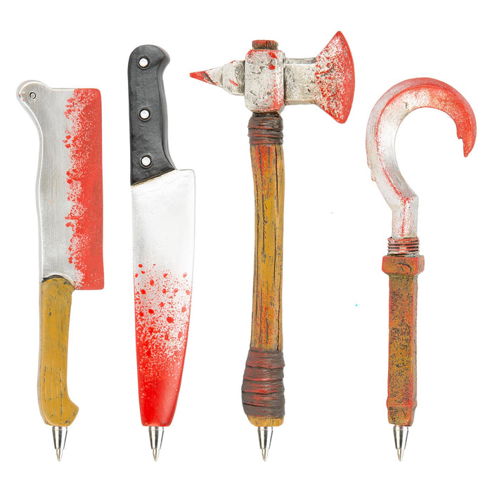 Halloween Sculpted Gruesome Pens Hook-Cleaver-Knife-Axe | 4 Pack