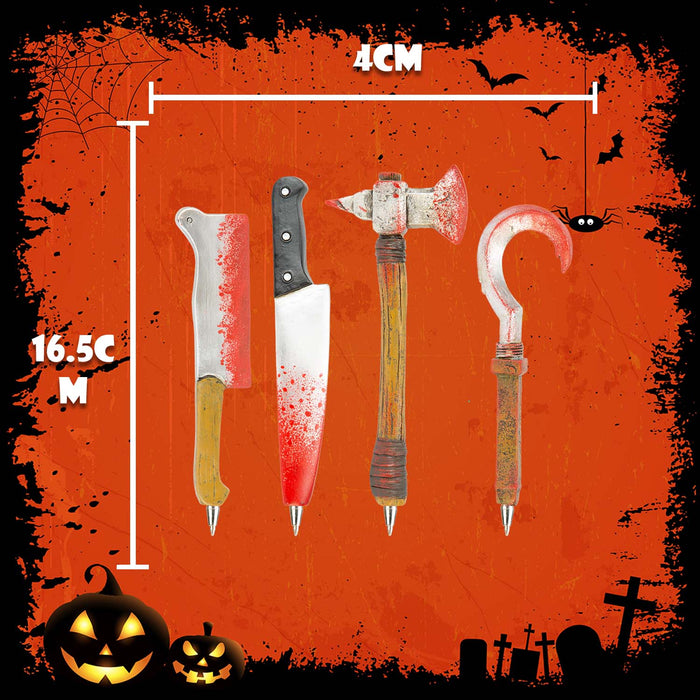 Halloween Sculpted Gruesome Pens Hook-Cleaver-Knife-Axe | 4 Pack
