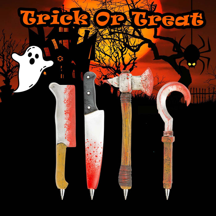 Halloween Sculpted Gruesome Pens Hook-Cleaver-Knife-Axe | 4 Pack