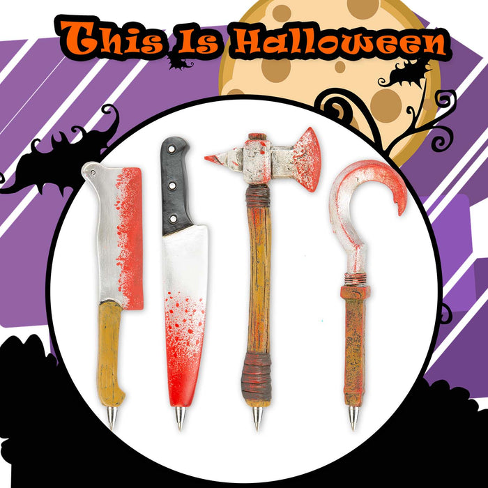 Halloween Sculpted Gruesome Pens Hook-Cleaver-Knife-Axe | 4 Pack